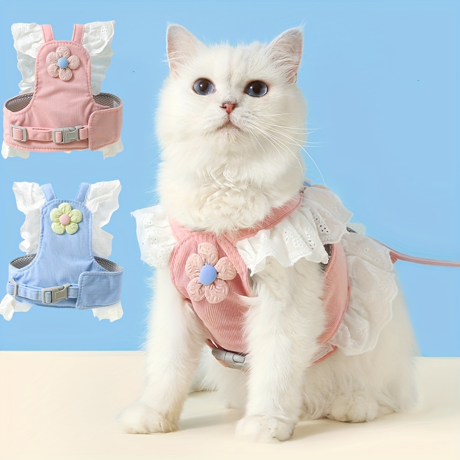 JK Small Flower Cat Traction Rope Adjustable Anti-Breakaway Chest Harness - Image 1