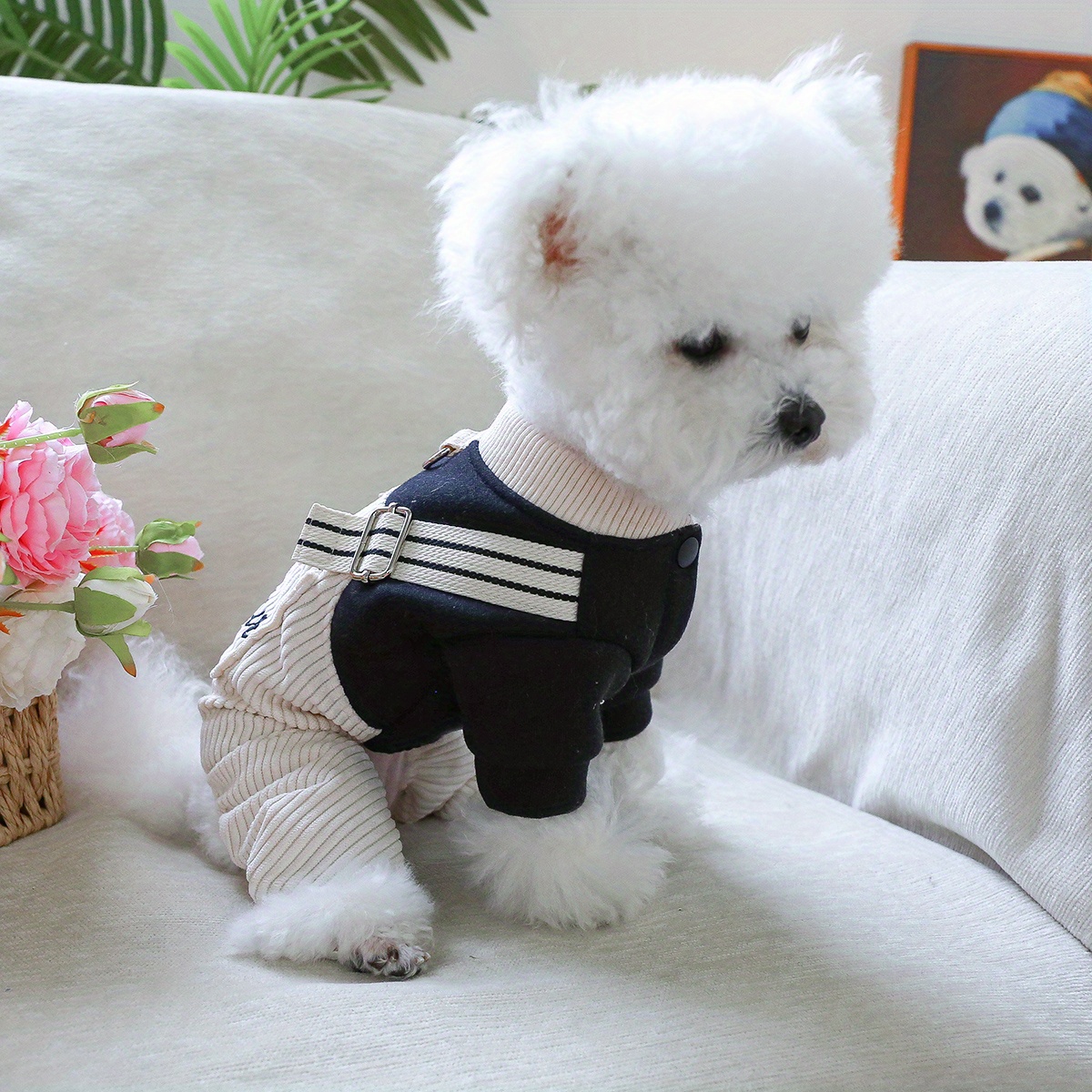 Teddy Bear Dog Clothes - 100% Polyester Knit All-in-One Puppy Jumpsuit with Back Legs Straps, Cozy Winter Spring Fall Outfit for Small Breeds, Hand Wash Only - Image 7