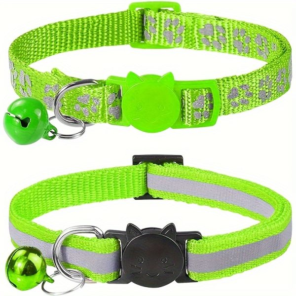 2pcs Reflective Cat Collars With Bells, Solid Safety Nylon Collars, Adjustable Detachable Kitten Accessories - For Cats & Kittens - Enhance Visibility & Safety at Night - Perfect Gift for Cat Lovers