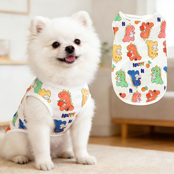Super Soft Small Pet Vest, Cute Colorful Dinosaur Pattern, Suitable for Small Dogs and Cats, Light and Warm in All Seasons, Anti-hair Removal, Cute Dinosaur Design