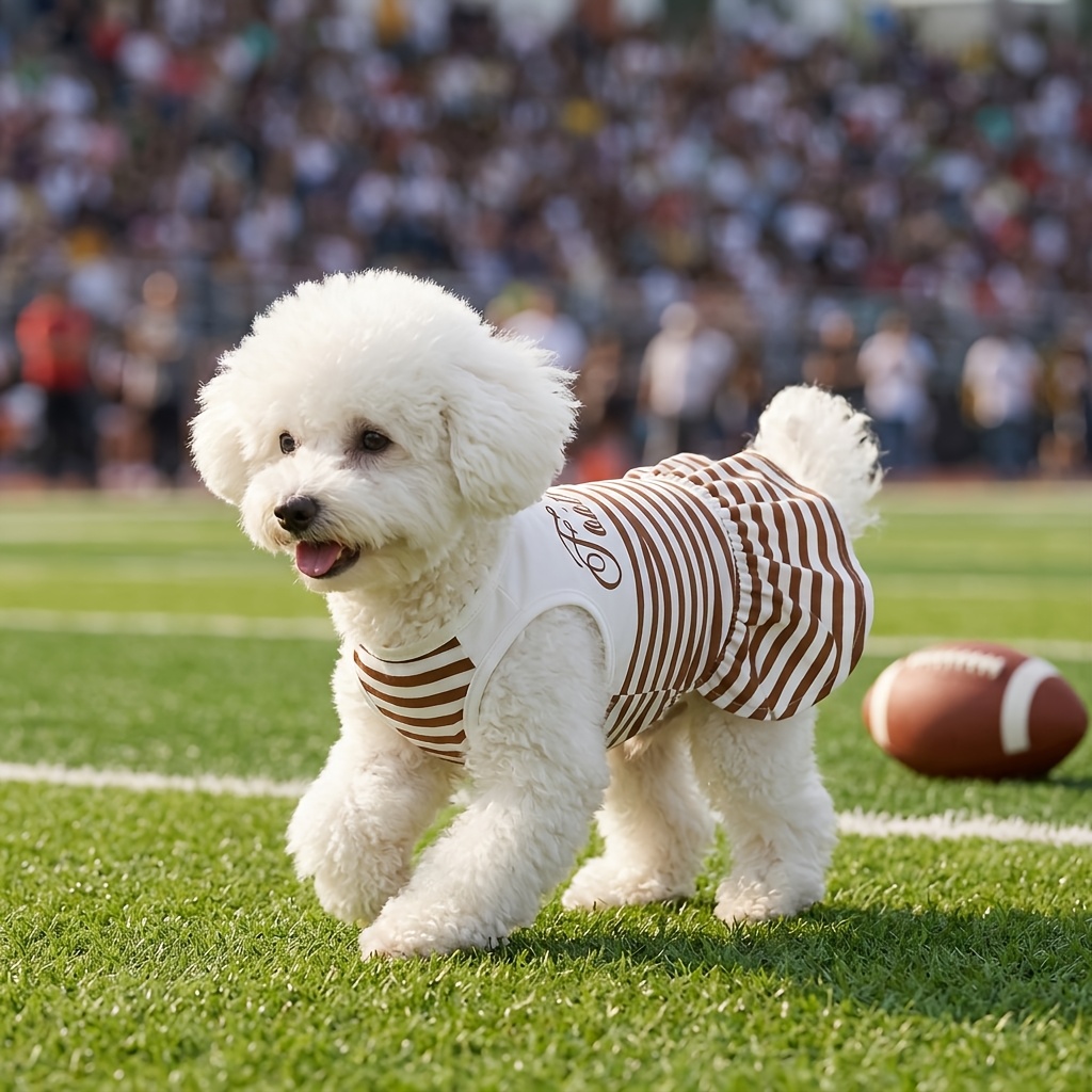 Pet Dog Dress, Striped Print Pattern for Rugby Season, Suitable for Smallu002FMedium-Sized Dog And Cat Clothes, Dog Clothes, Spring And Summer Thin American Rugby Match Clothing - Image 8