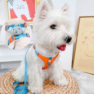 Adjustable Cartoon Elephant Dog Harness and Leash Set - Comfort Fit Vest for Small to Medium Breeds, Polyester - For Dog Owners - Suitable for Walking, Training & Outdoor Adventures - Great Gift for Dog Lovers
