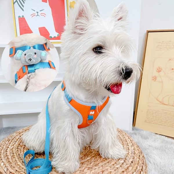 Adjustable Cartoon Elephant Dog Harness and Leash Set - Comfort Fit Vest for Small to Medium Breeds, Polyester -  For Dog Owners -  Suitable for Walking, Training & Outdoor Adventures - Great Gift for Dog Lovers