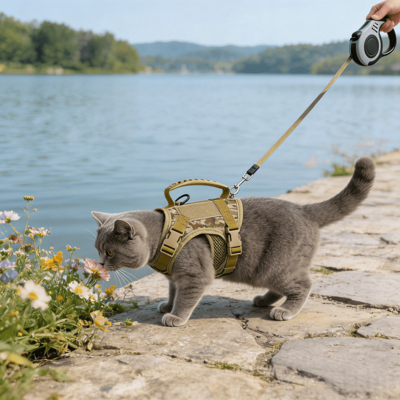 Tactical Anti-Escape Cat Harness And Retractable Leash Set, Adjustable Breathable Vest-Style Harness with Control Handle, Suitable for Outdoor Pet Walking, Fits Adult Cats, Kittens, And Small Dogs - Image 7