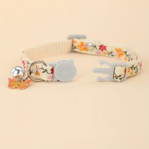 Adjustable Nylon Pet Collar with Embroidered Butterfly & Flower Design, Bell Charm - Perfect for Cats and Small Dogs - Image 2