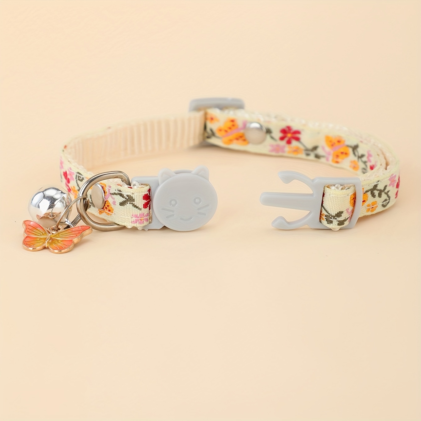 Adjustable Nylon Pet Collar with Embroidered Butterfly & Flower Design, Bell Charm - Perfect for Cats and Small Dogs - Image 2