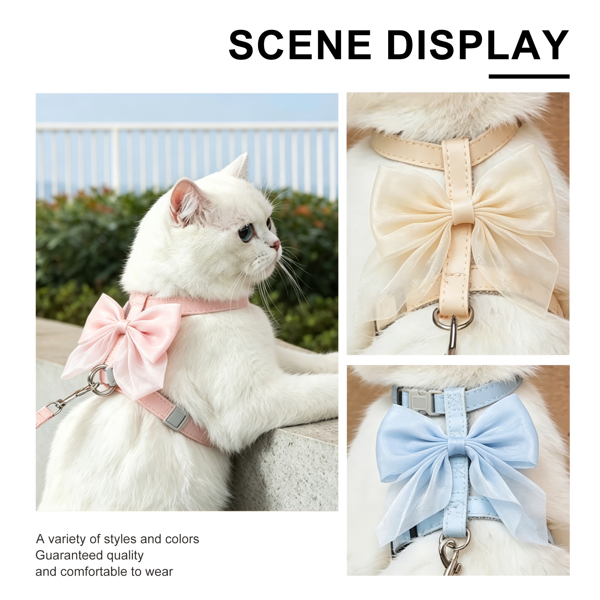 Universal for Cats And Puppies, High Aesthetic Gradient Large Bow Pet Chest And Back Harness with 120Cmu002F47In Leash Set - Cross-Style Anti-Escape Breathable Design, Suitable for Cats And Small Dogs, Outdoor Walking And Photography Essential - Image 2