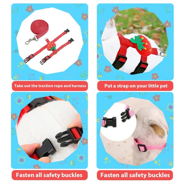 4 Sets Adjustable Small Pet Harness And Leash Set Cute Decorative Vest Harness for Bunny, Guinea Pig, Ferret, Kitten Puppy Escape-Proof Walking Leash