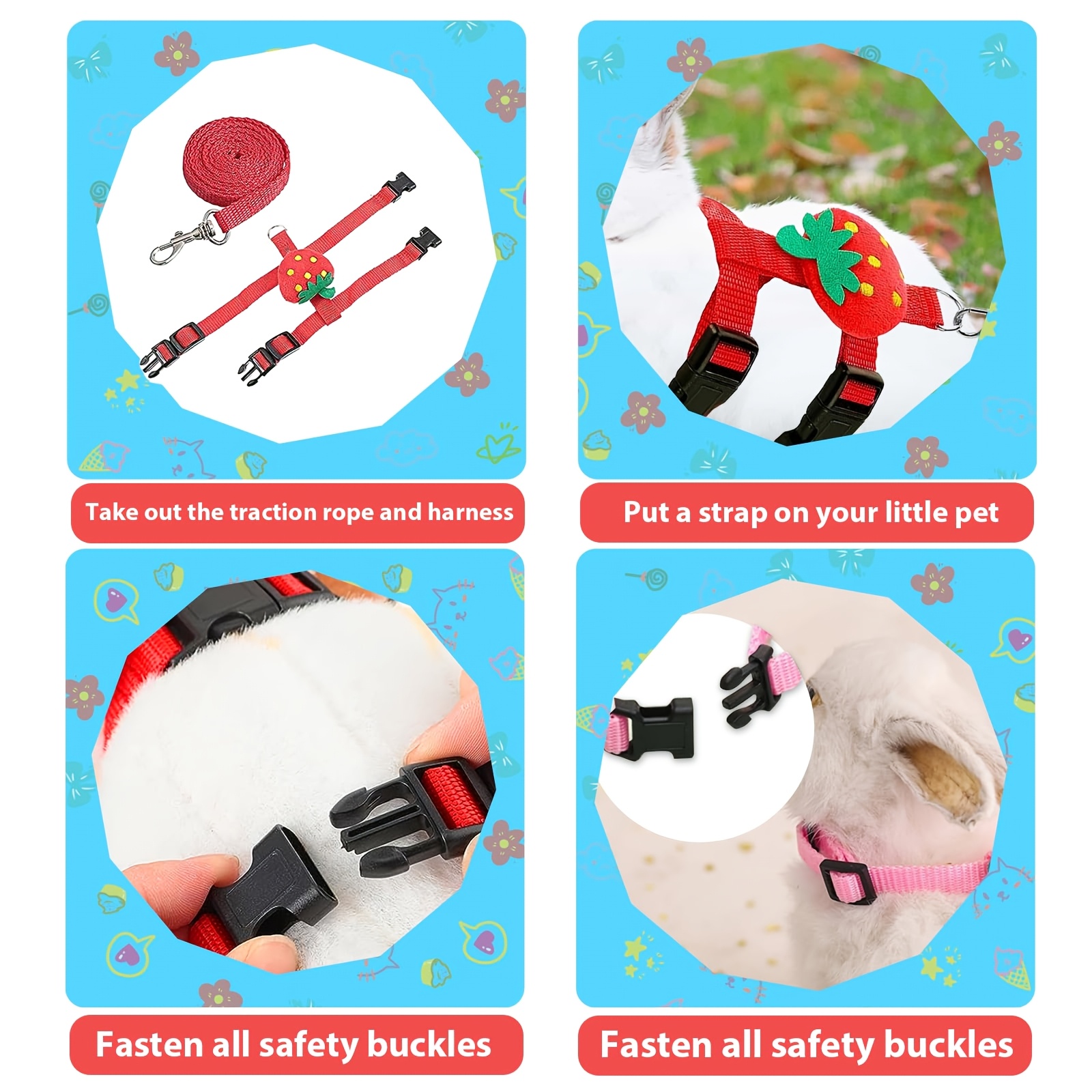 4 Sets Adjustable Small Pet Harness And Leash Set Cute Decorative Vest Harness for Bunny, Guinea Pig, Ferret, Kitten Puppy Escape-Proof Walking Leash - Image 7