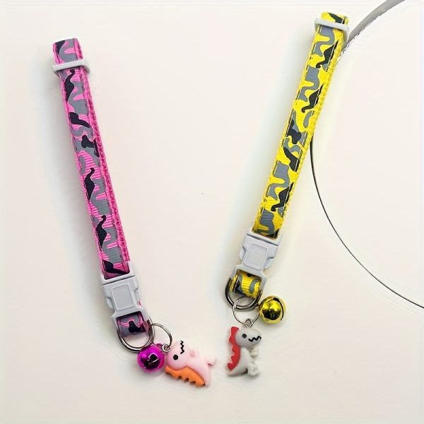 1pc Adjustable Leopard Print Camouflage Pet Collar - Soft Padded Comfortable Design with Jingle Bell And Adorable Little Dinosaur Pendant - Perfect Fashion Accessory for Cats, Kittens, And Small Puppy Dogs - Unique Gift Idea