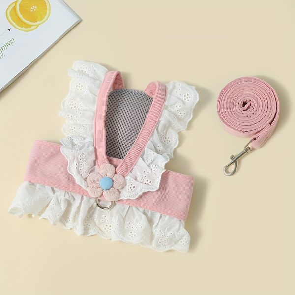 JK Small Flower Cat Traction Rope Adjustable Anti-Breakaway Chest Harness