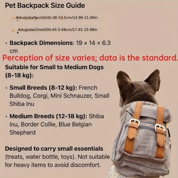 Lovely Dog Backpack Strap for Small And Medium-Sized Dogs, Adjustable Pet Saddle Bag with Pocket, Portable Outdoor Travel Backpack for French Bulldog Corgi