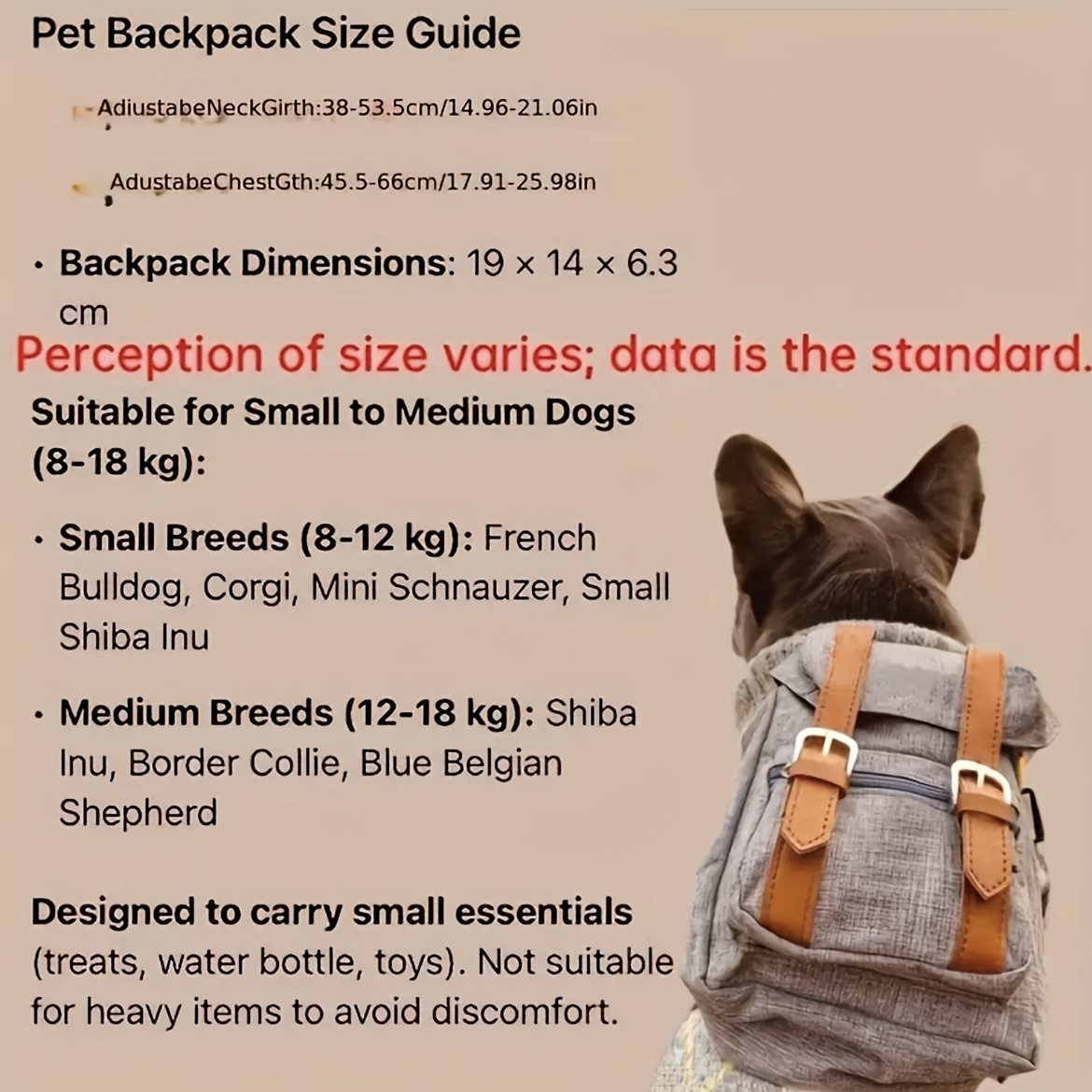 Lovely Dog Backpack Strap for Small And Medium-Sized Dogs, Adjustable Pet Saddle Bag with Pocket, Portable Outdoor Travel Backpack for French Bulldog Corgi - Image 3