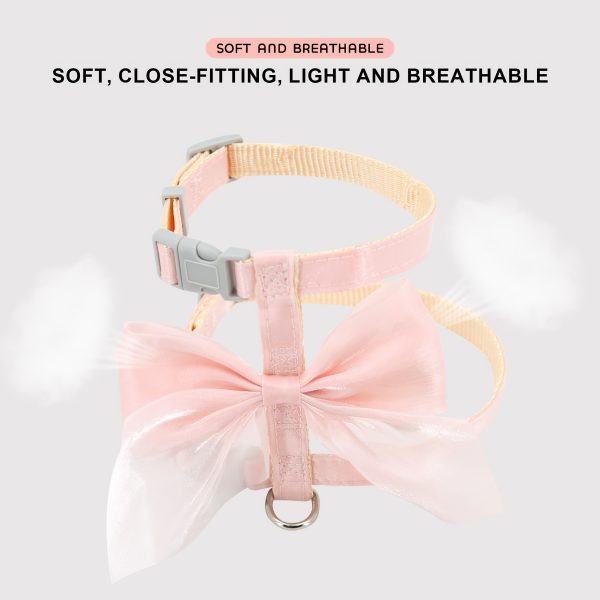 Universal for Cats And Puppies, High Aesthetic Gradient Large Bow Pet Chest And Back Harness with 120Cmu002F47In Leash Set - Cross-Style Anti-Escape Breathable Design, Suitable for Cats And Small Dogs, Outdoor Walking And Photography Essential
