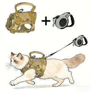 Tactical Anti-Escape Cat Harness And Retractable Leash Set, Adjustable Breathable Vest-Style Harness with Control Handle, Suitable for Outdoor Pet Walking, Fits Adult Cats, Kittens, And Small Dogs - Image 6