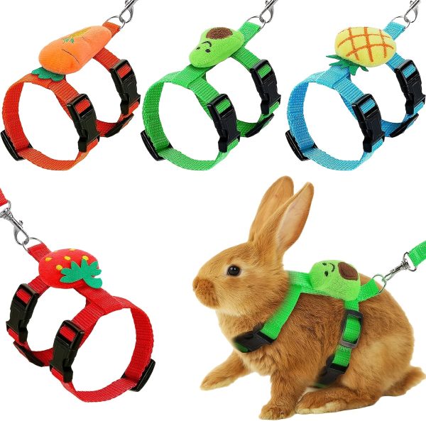 4 Sets Adjustable Small Pet Harness And Leash Set Cute Decorative Vest Harness for Bunny, Guinea Pig, Ferret, Kitten Puppy Escape-Proof Walking Leash