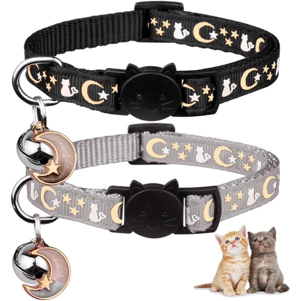 2pcs Breakaway Cat Collars with Bell - Adjustable, Glow-in-the-Dark Design, Durable Nylon, Perfect for Outdoor Activities, Cute Kitten Collars, Pet, |playful Design|adjustable Collar