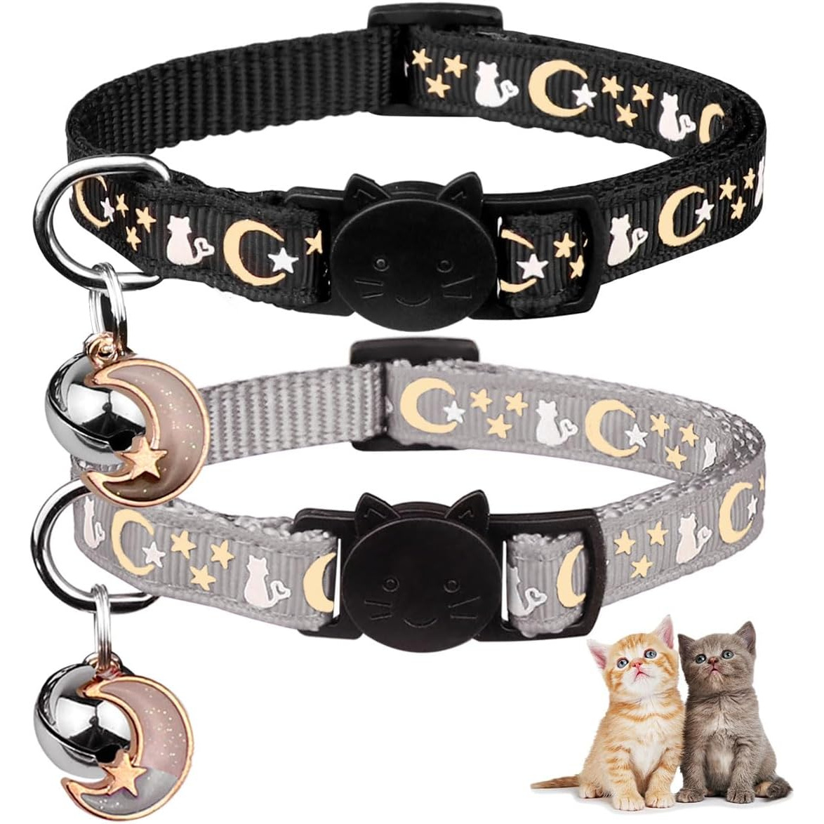 2pcs Breakaway Cat Collars with Bell - Adjustable, Glow-in-the-Dark Design, Durable Nylon, Perfect for Outdoor Activities, Cute Kitten Collars, Pet, |playful Design|adjustable Collar - Image 1
