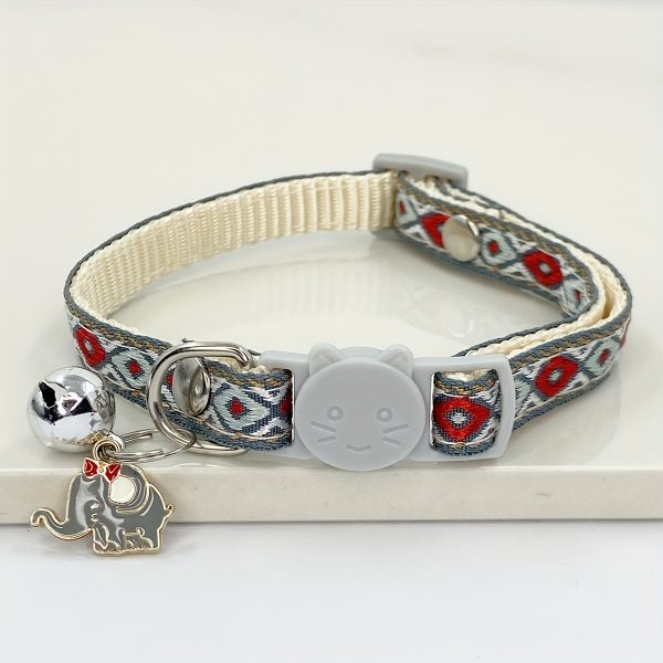 Adjustable Nylon Pet Collar with Embroidered Butterfly & Flower Design, Bell Charm - Perfect for Cats and Small Dogs