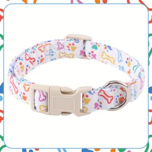 1pc of Colorful Bone-patterned Dog Collar, Made of Fashionable and Soft Material, Adjustable Pet Gift Suitable for Dogs of Various Sizes