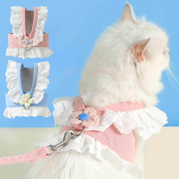JK Small Flower Cat Traction Rope Adjustable Anti-Breakaway Chest Harness