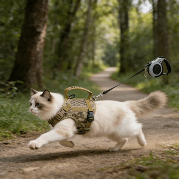 Tactical Anti-Escape Cat Harness And Retractable Leash Set, Adjustable Breathable Vest-Style Harness with Control Handle, Suitable for Outdoor Pet Walking, Fits Adult Cats, Kittens, And Small Dogs