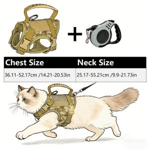 Tactical Anti-Escape Cat Harness And Retractable Leash Set, Adjustable Breathable Vest-Style Harness with Control Handle, Suitable for Outdoor Pet Walking, Fits Adult Cats, Kittens, And Small Dogs - Image 5