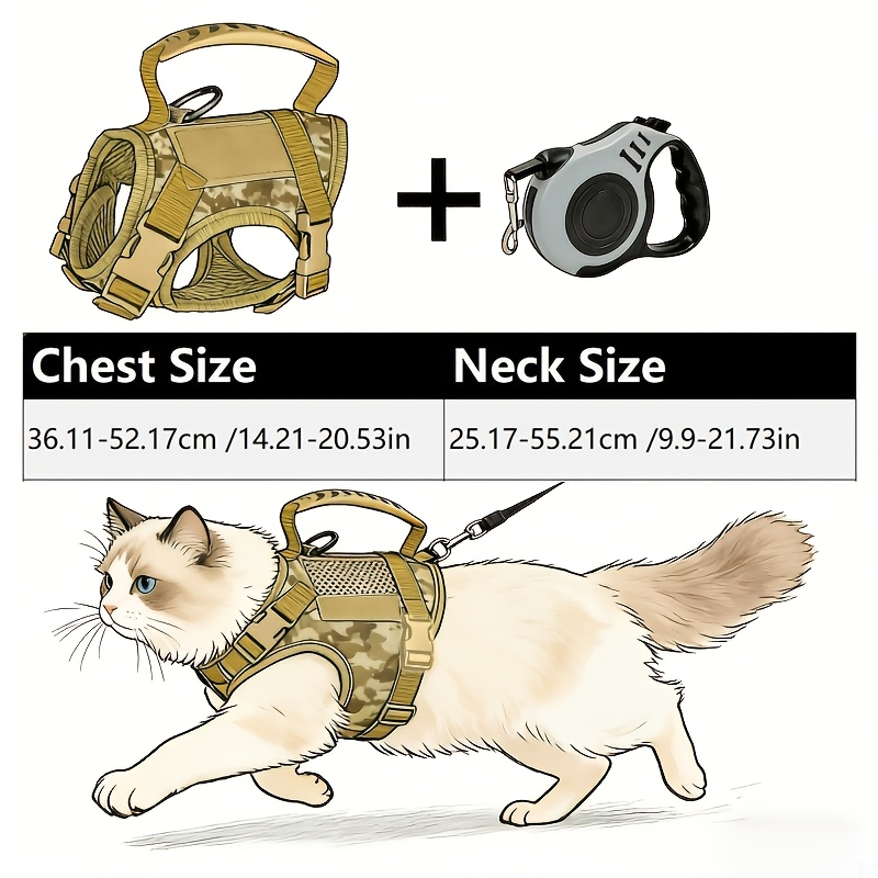 Tactical Anti-Escape Cat Harness And Retractable Leash Set, Adjustable Breathable Vest-Style Harness with Control Handle, Suitable for Outdoor Pet Walking, Fits Adult Cats, Kittens, And Small Dogs - Image 5