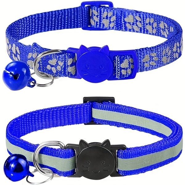 2pcs Reflective Cat Collars With Bells, Solid Safety Nylon Collars, Adjustable Detachable Kitten Accessories - For Cats & Kittens - Enhance Visibility & Safety at Night - Perfect Gift for Cat Lovers