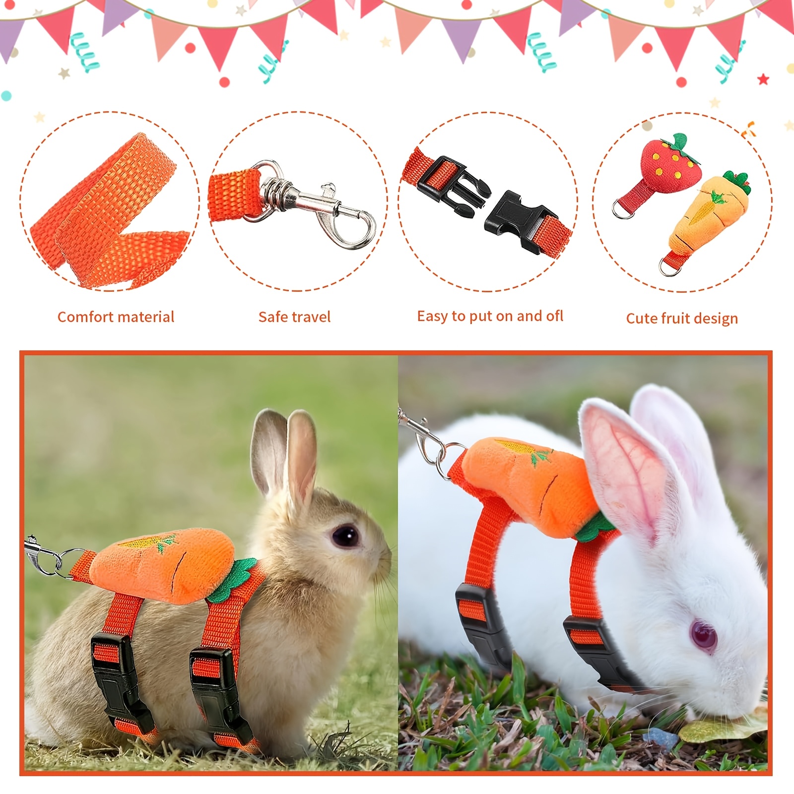 4 Sets Adjustable Small Pet Harness And Leash Set Cute Decorative Vest Harness for Bunny, Guinea Pig, Ferret, Kitten Puppy Escape-Proof Walking Leash - Image 6