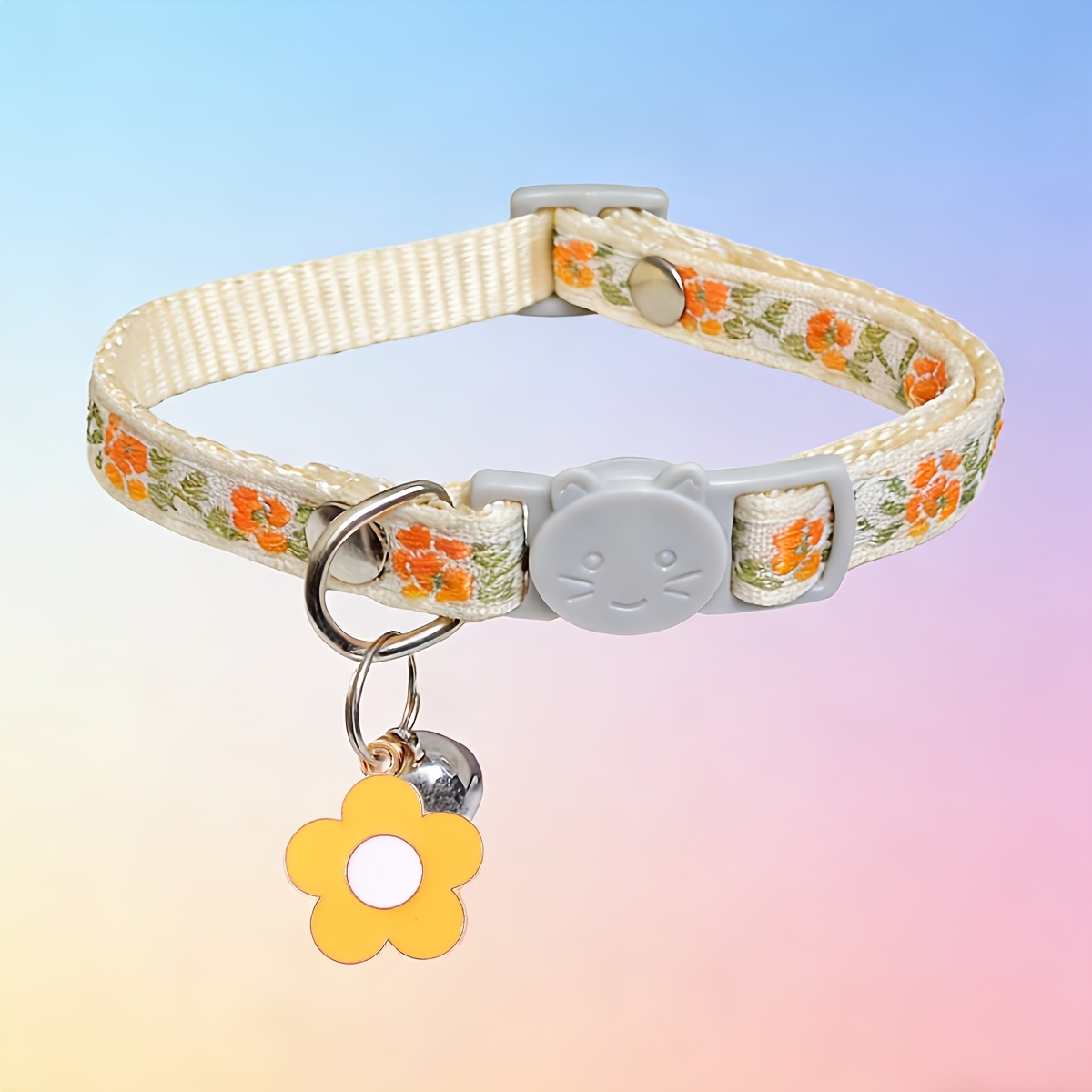 Adjustable Nylon Pet Collar with Embroidered Butterfly & Flower Design, Bell Charm - Perfect for Cats and Small Dogs - Image 8