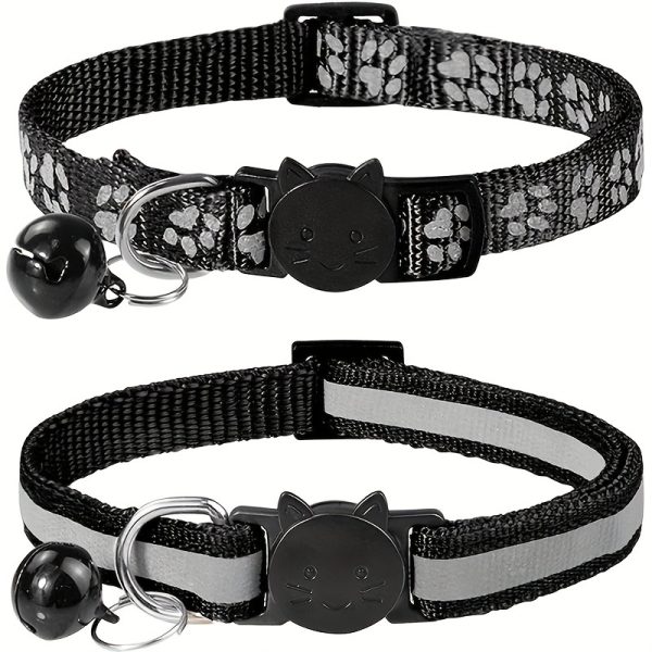 2pcs Reflective Cat Collars With Bells, Solid Safety Nylon Collars, Adjustable Detachable Kitten Accessories - For Cats & Kittens - Enhance Visibility & Safety at Night - Perfect Gift for Cat Lovers