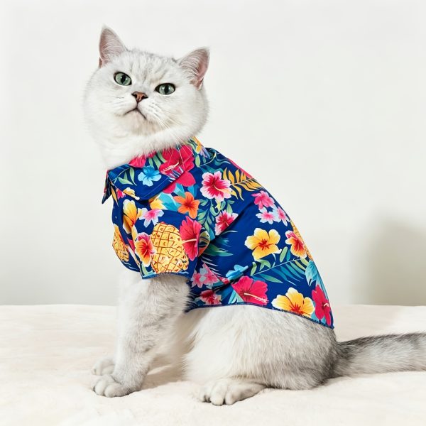 Pineapple Hibiscus Tropical Print Pet Shirt, 1pc, Suitable for Cats and Dogs, Wearable Indoors and Outdoors