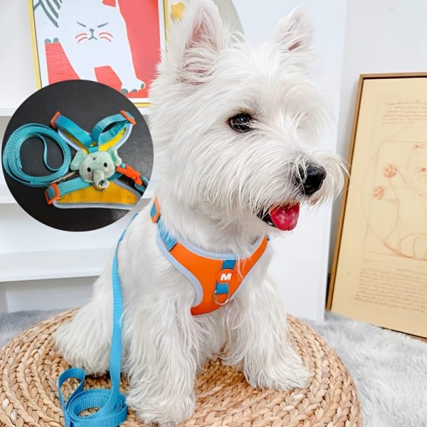 Adjustable Cartoon Elephant Dog Harness and Leash Set - Comfort Fit Vest for Small to Medium Breeds, Polyester -  For Dog Owners -  Suitable for Walking, Training & Outdoor Adventures - Great Gift for Dog Lovers