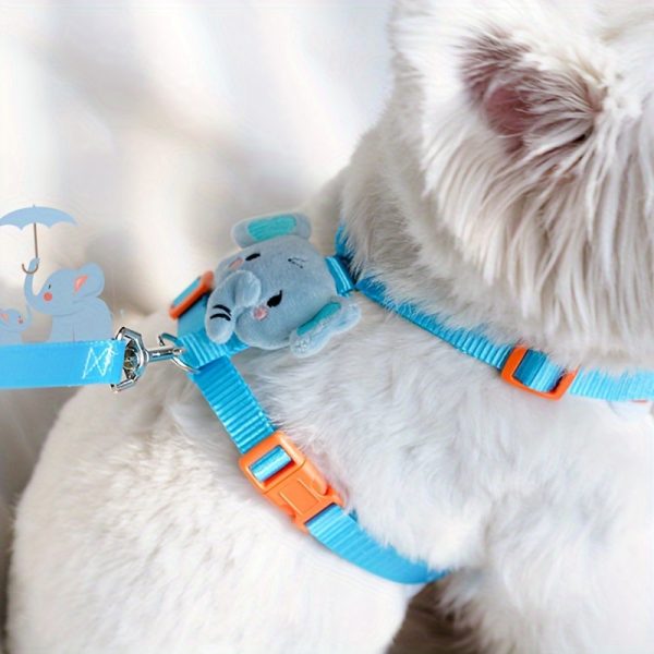 Adjustable Cartoon Elephant Dog Harness and Leash Set - Comfort Fit Vest for Small to Medium Breeds, Polyester -  For Dog Owners -  Suitable for Walking, Training & Outdoor Adventures - Great Gift for Dog Lovers