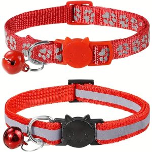 2pcs Reflective Cat Collars With Bells, Solid Safety Nylon Collars, Adjustable Detachable Kitten Accessories - For Cats & Kittens - Enhance Visibility & Safety at Night - Perfect Gift for Cat Lovers - Image 3