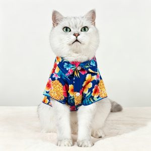 Pineapple Hibiscus Tropical Print Pet Shirt, 1pc, Suitable for Cats and Dogs, Wearable Indoors and Outdoors - Image 2