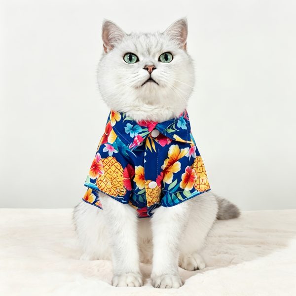 Pineapple Hibiscus Tropical Print Pet Shirt, 1pc, Suitable for Cats and Dogs, Wearable Indoors and Outdoors