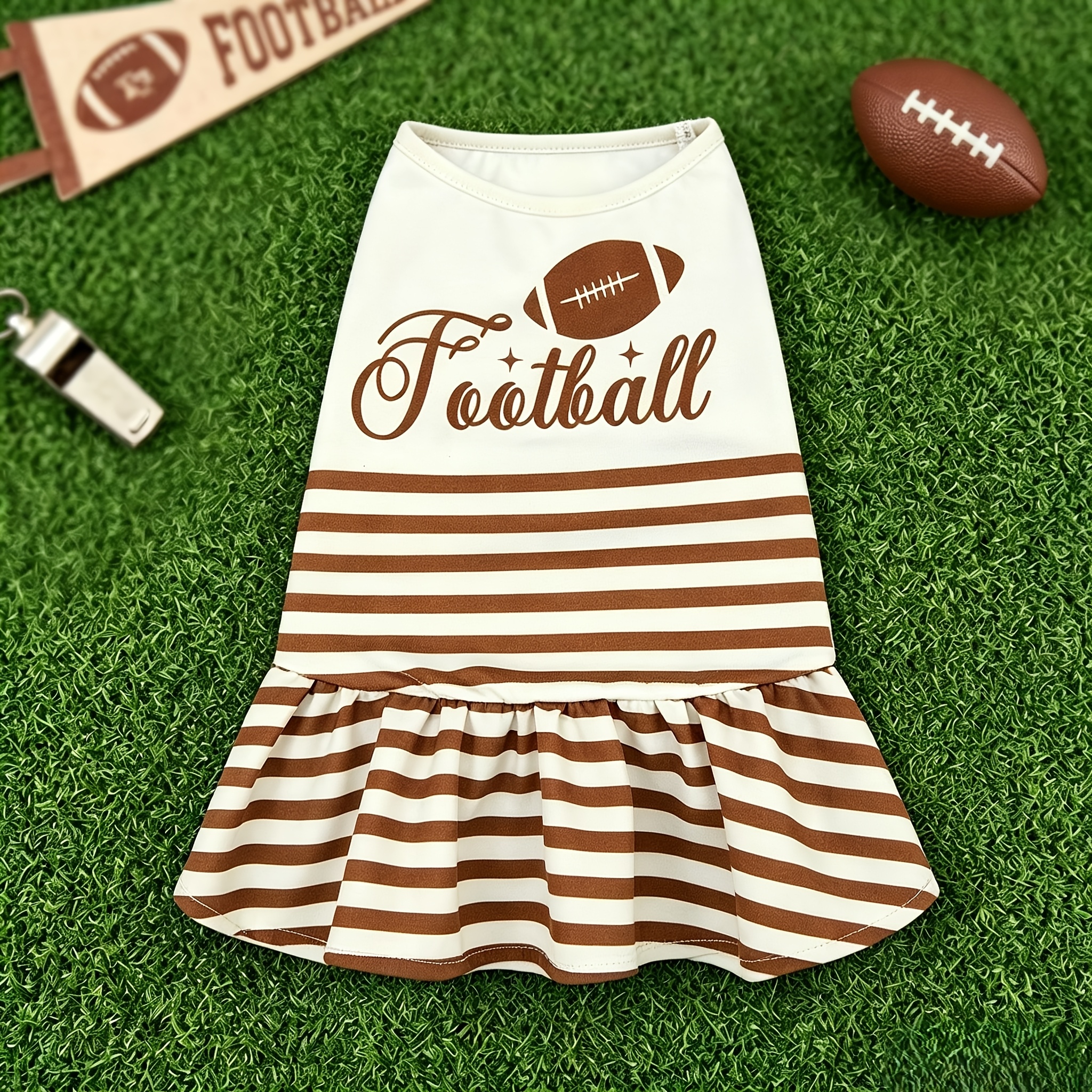 Pet Dog Dress, Striped Print Pattern for Rugby Season, Suitable for Smallu002FMedium-Sized Dog And Cat Clothes, Dog Clothes, Spring And Summer Thin American Rugby Match Clothing - Image 3
