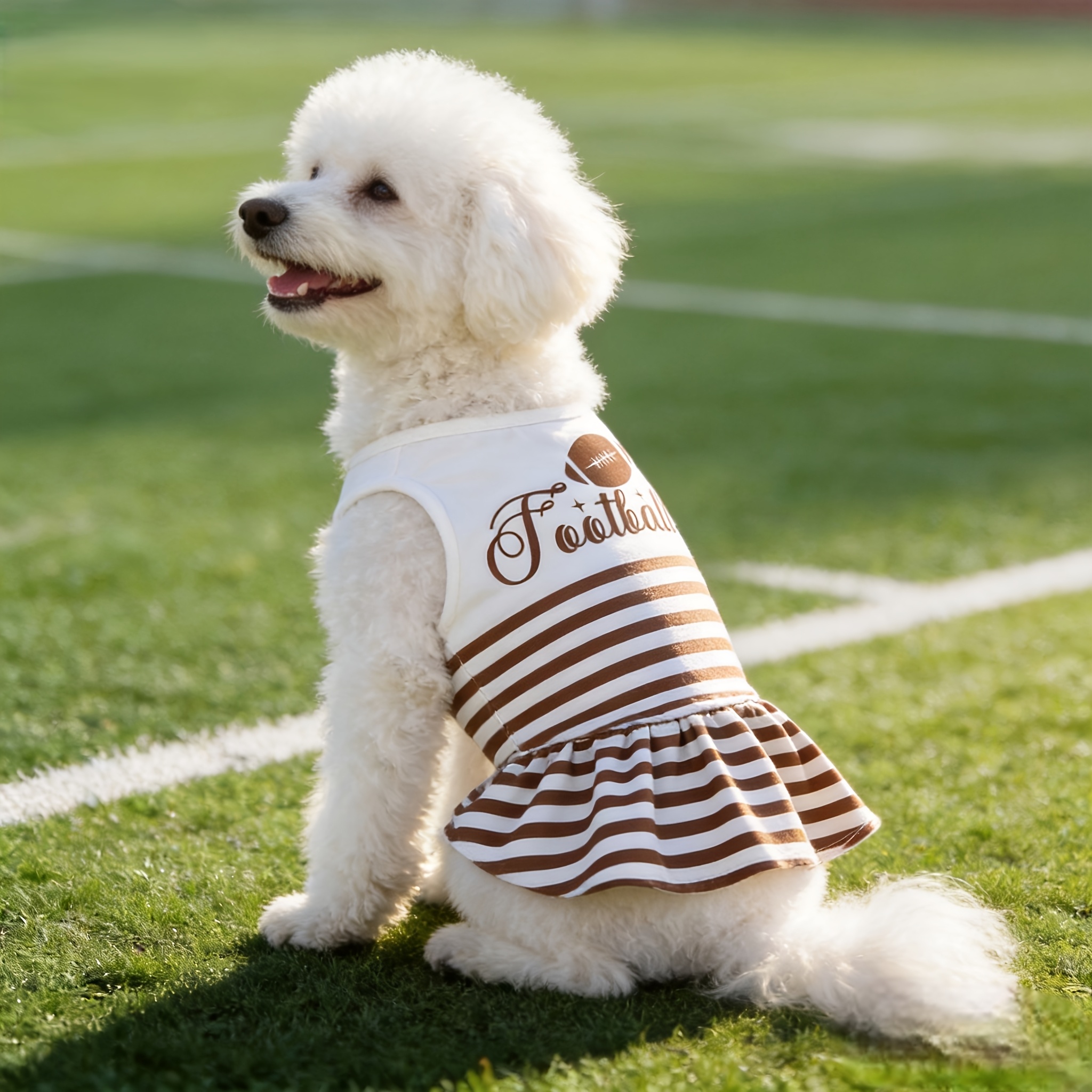 Pet Dog Dress, Striped Print Pattern for Rugby Season, Suitable for Smallu002FMedium-Sized Dog And Cat Clothes, Dog Clothes, Spring And Summer Thin American Rugby Match Clothing - Image 6