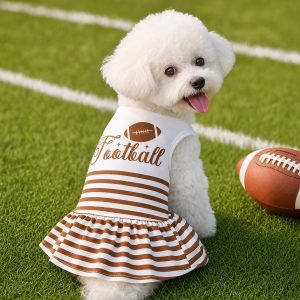 Pet Dog Dress, Striped Print Pattern for Rugby Season, Suitable for Smallu002FMedium-Sized Dog And Cat Clothes, Dog Clothes, Spring And Summer Thin American Rugby Match Clothing