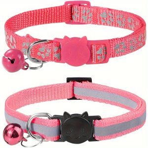2pcs Reflective Cat Collars With Bells, Solid Safety Nylon Collars, Adjustable Detachable Kitten Accessories - For Cats & Kittens - Enhance Visibility & Safety at Night - Perfect Gift for Cat Lovers