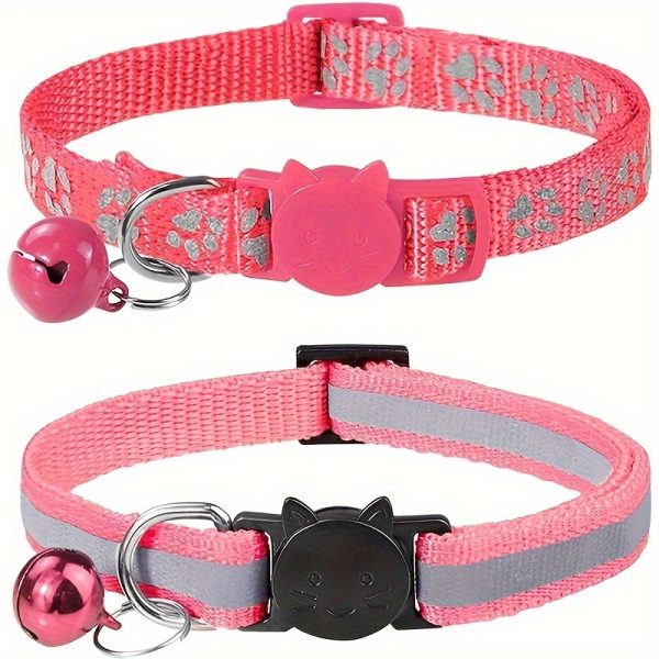 2pcs Reflective Cat Collars With Bells, Solid Safety Nylon Collars, Adjustable Detachable Kitten Accessories - For Cats & Kittens - Enhance Visibility & Safety at Night - Perfect Gift for Cat Lovers