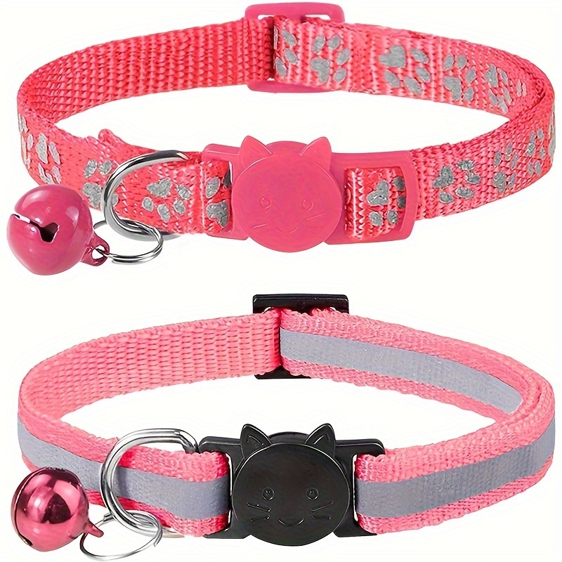 2pcs Reflective Cat Collars With Bells, Solid Safety Nylon Collars, Adjustable Detachable Kitten Accessories - For Cats & Kittens - Enhance Visibility & Safety at Night - Perfect Gift for Cat Lovers - Image 1