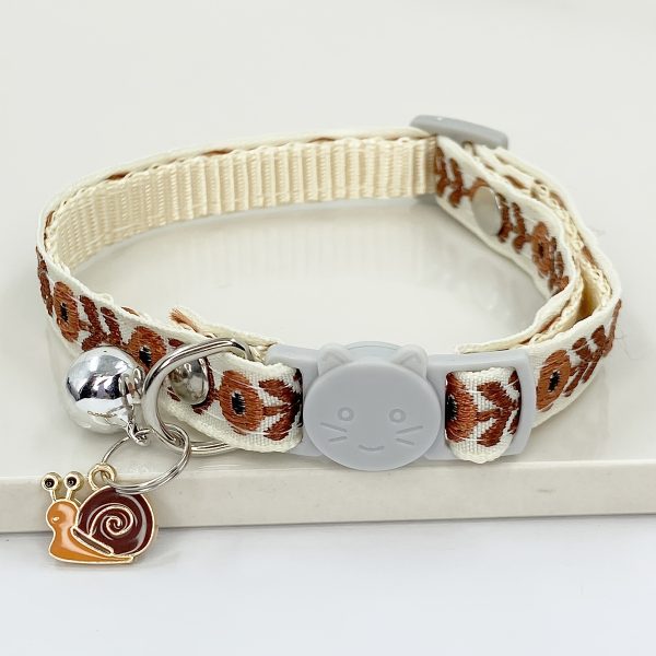 Adjustable Nylon Pet Collar with Embroidered Butterfly & Flower Design, Bell Charm - Perfect for Cats and Small Dogs
