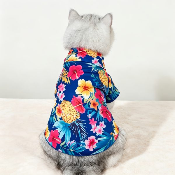 Pineapple Hibiscus Tropical Print Pet Shirt, 1pc, Suitable for Cats and Dogs, Wearable Indoors and Outdoors