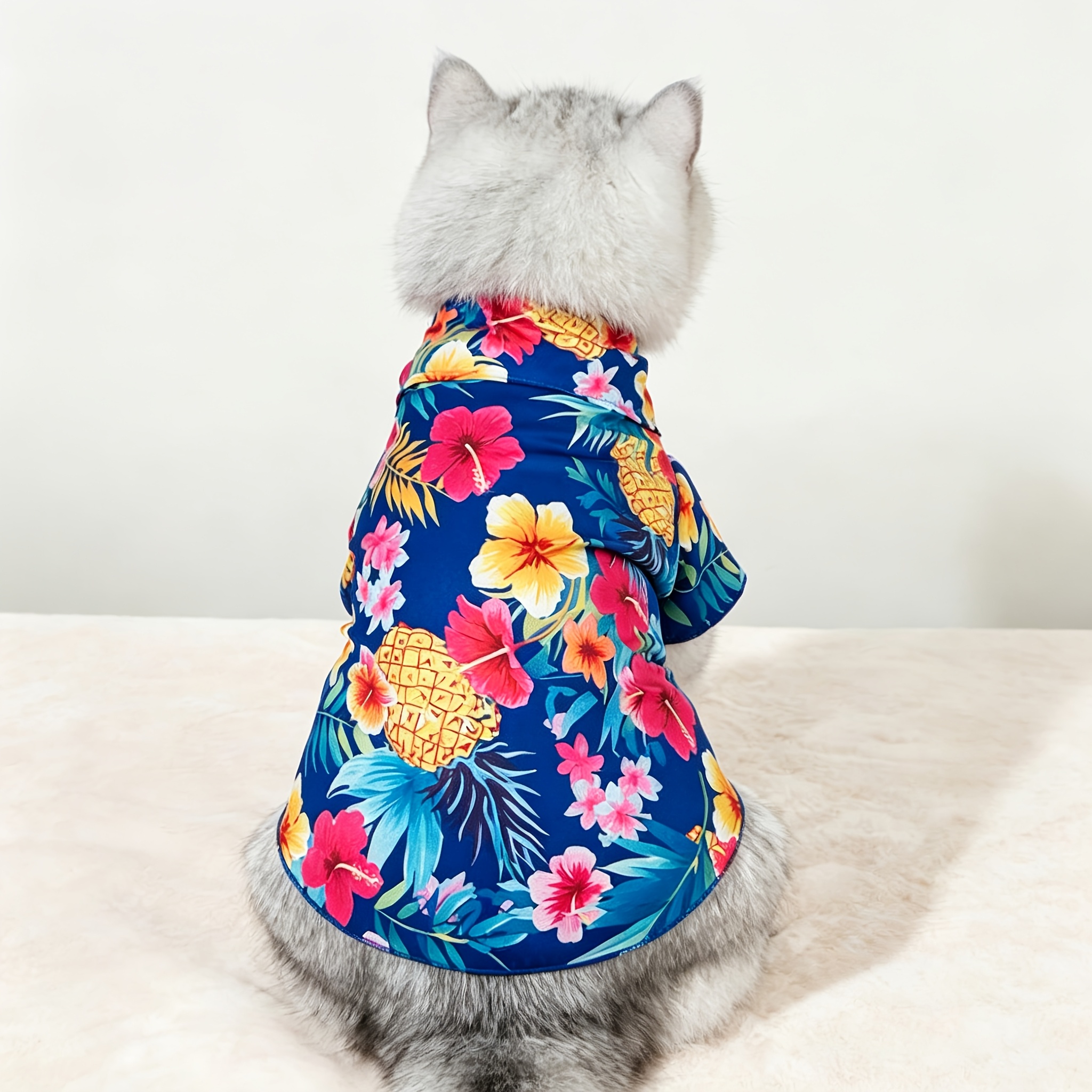 Pineapple Hibiscus Tropical Print Pet Shirt, 1pc, Suitable for Cats and Dogs, Wearable Indoors and Outdoors - Image 4