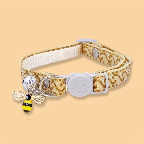 Adjustable Nylon Pet Collar with Embroidered Butterfly & Flower Design, Bell Charm - Perfect for Cats and Small Dogs