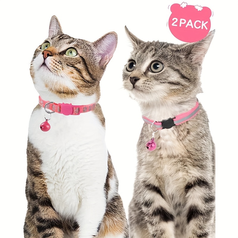 2pcs Reflective Cat Collars With Bells, Solid Safety Nylon Collars, Adjustable Detachable Kitten Accessories - For Cats & Kittens - Enhance Visibility & Safety at Night - Perfect Gift for Cat Lovers - Image 6