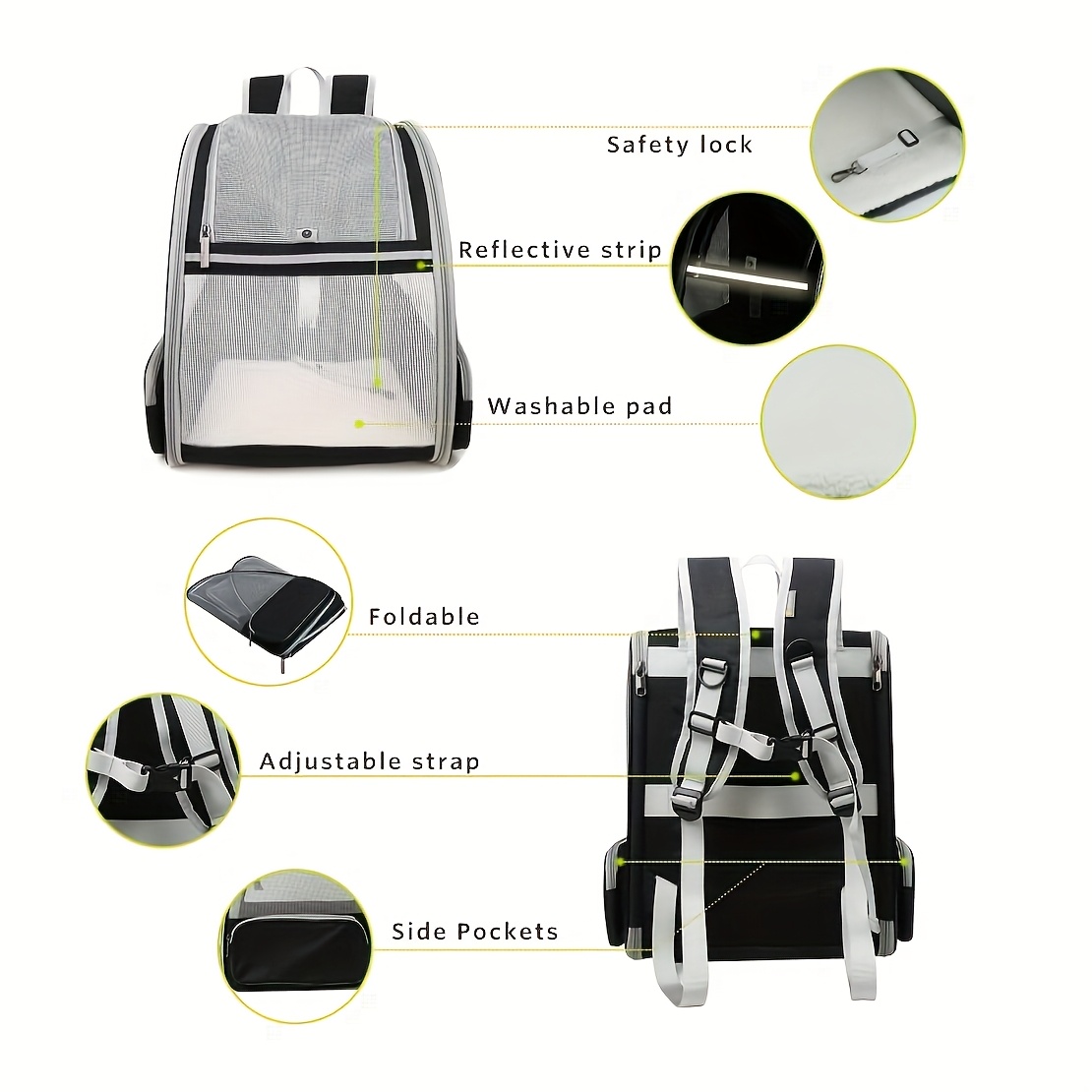 Foldable Ventilated Cat & Dog Carrier Backpack with Ventilation System & Harness System Suitable for Travel, Hiking, Car Rides - Carrier Suitable for Pets, Outdoor Carrier for Airplane, Train, Vehicle Use - Image 11